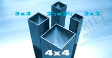 Direct Mount Aluminum Posts in a variety of sizes: 4x4, 3x3, 2.5x2.5, 2x2