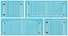 Collection of Aluminum Gates In Single-Leaf and Double-Leaf Straight and Arched Designs