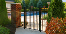 Bella Vista Black Metal Pool Fence Panels and Gate With Flat Finials