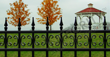 Castile Black Metal Pool Fence Panels with Decorative Finials and Butterfly Scrolls