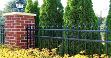 Bella Vista Black Metal Commercial Fence Panels and Gate With Flat Finials