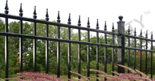 Mission Point Black Metal Industrial Fence Panels and Gate With Finials