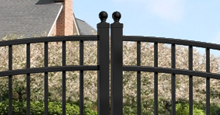 Aluminum Gate Accent Options Including Ball Caps, Circles at Base, Estate Scrolls, and Butterfly Scrolls at Base