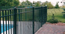 San Marino Aluminum Pool Fencing Between Concrete Landing and Brick Paver Walkway