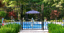 Mission Point Black Metal Pool Fence Panels and Gate With Finials