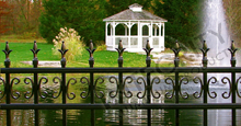 Valencia Black Metal Pool Fence Panels With Historic Fleur de Lis Finials and Butterfly Scrolls