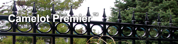 Camelot Ornamental Commercial Fence With Decorative Finials and Circle Enhancements
