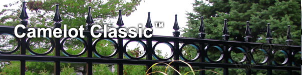 Camelot Ornamental Residential Fence With Decorative Finials and Circle Enhancements