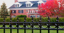 Providence Black Metal Industrial Fence Panels With Historic Fleur de Lis Finials and Decorative Circles