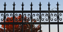 Valencia Black Metal Industrial Fence Panels With Historic Fleur de Lis Finials and Butterfly Scrolls